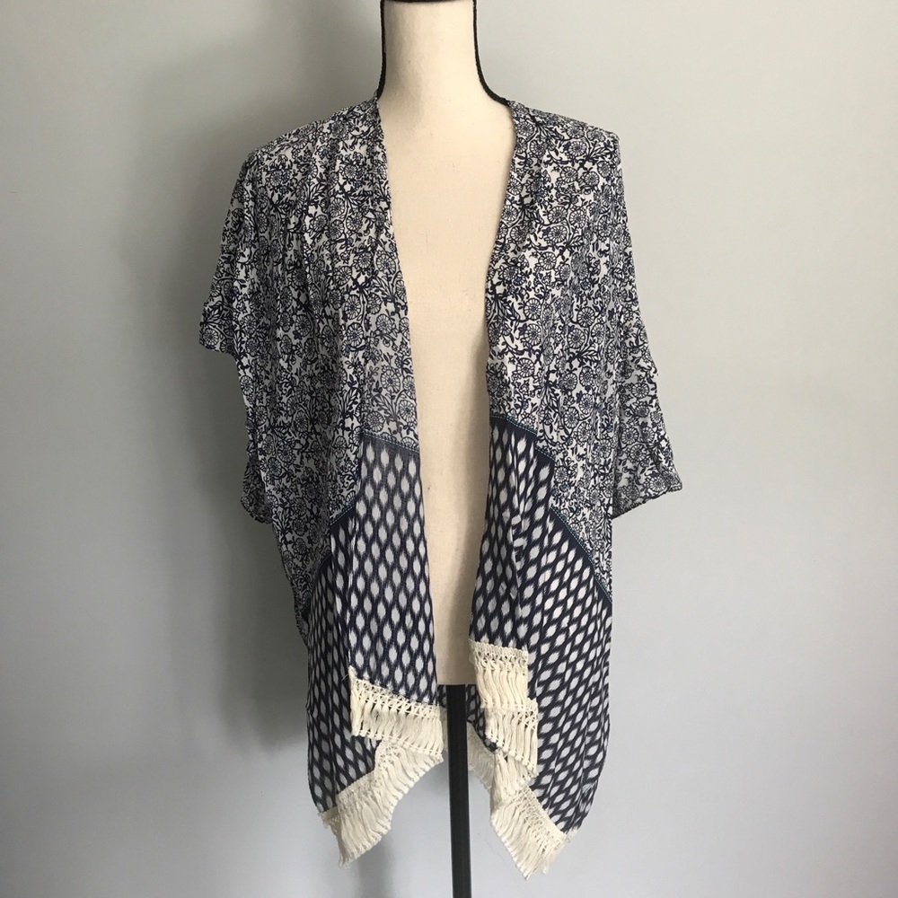 Lulla coll. navy floral kimono tassel cardigan